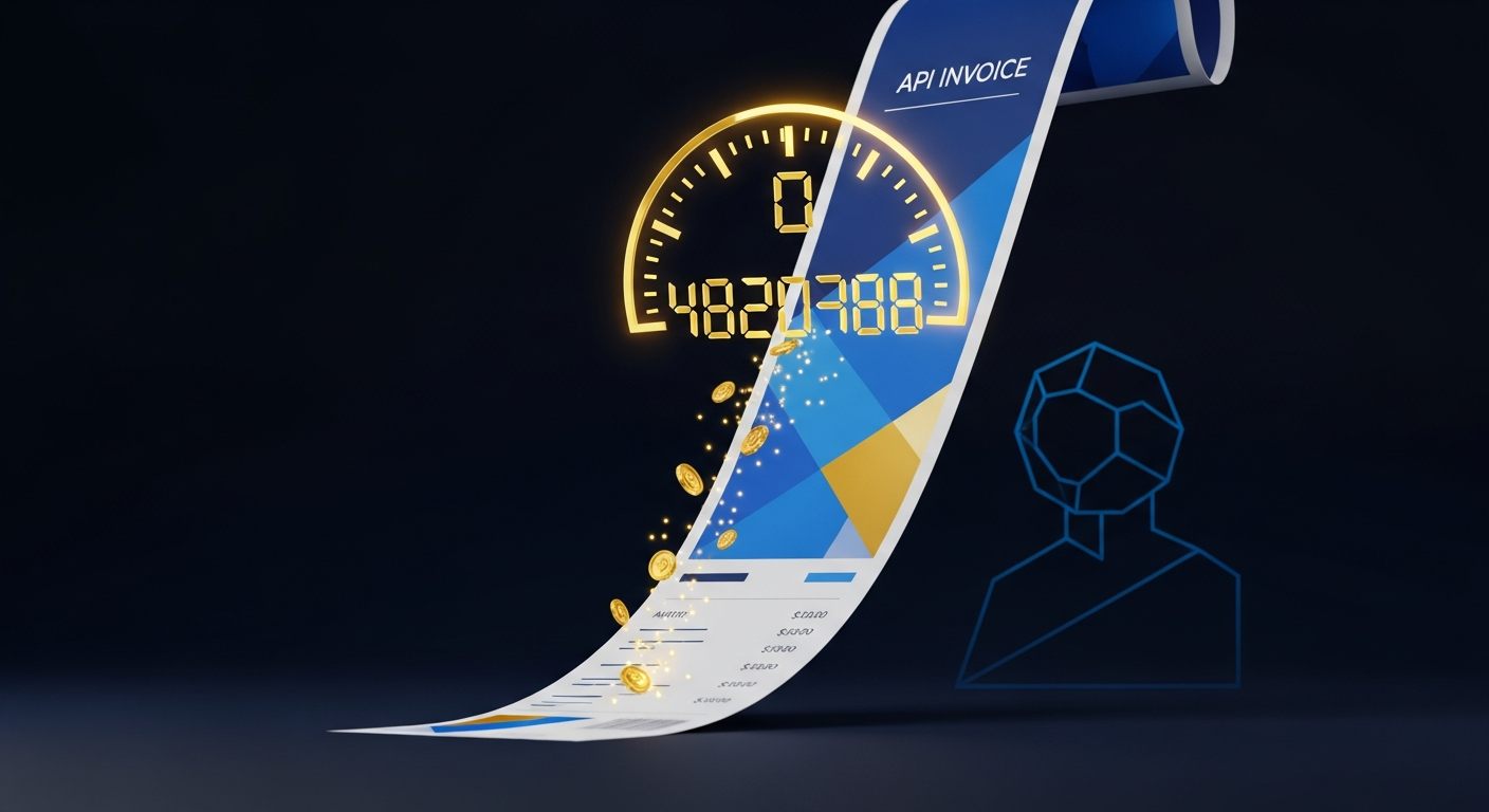 Editorial illustration showing a stack of Claude API invoices growing taller overnight, with a golden token counter hovering above and the Anthropic-style silhouette of Claude in the background, representing the Opus 4.7 tokenizer tax that raised effective costs at unchanged sticker price